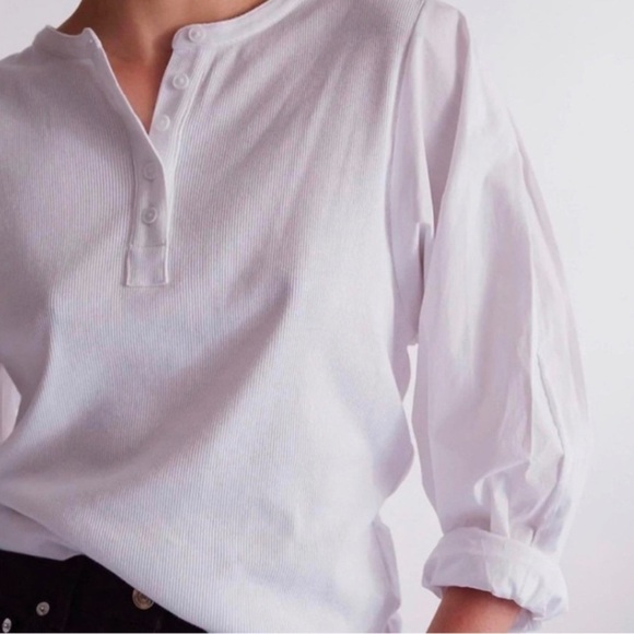 NWT THAKOON Mixed Media Long Sleeve Henley, White, size Medium - Picture 2 of 8